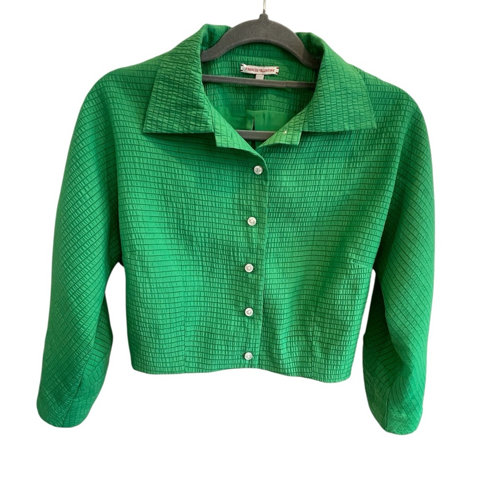 Frances Valentine Kelly Green Puckered Seersucker Cropped Jacket / Top - XS